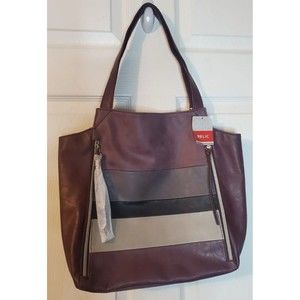 Relic Purse New NWT Brooke Tote Maroon Multi Zippers Pockets Straps